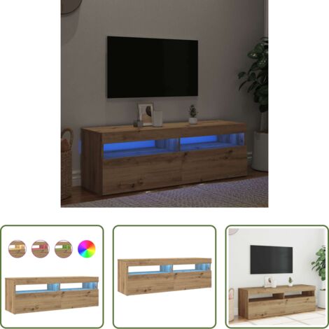 Luz LED RGB -  Mueble de TV luces LED madera roble artisan 120x35x40 cm