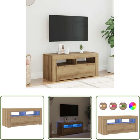 Luz LED RGB -  Mueble de TV luces LED madera roble artisan 90x35x40 cm