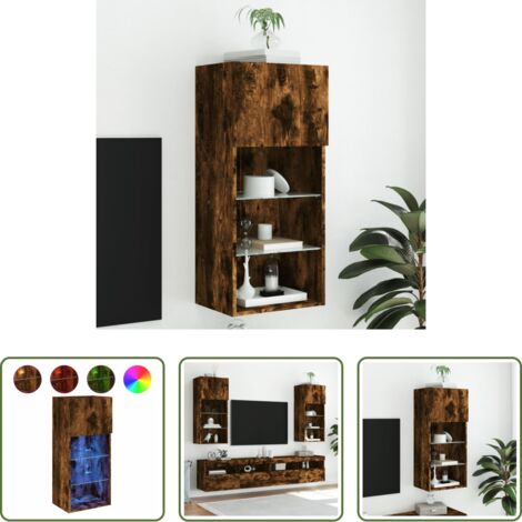 Luz LED RGB -  Mueble para TV con luces LED roble ahumado 40,5x30x90 cm