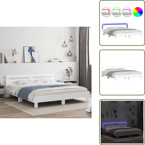Luz LED RGB - vidaXL Estructura de cama cabecero y luces LED blanca 160x200 cm - Soporte de cama