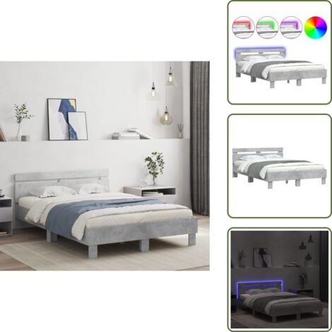 Luz LED RGB - vidaXL Estructura de cama cabecero y luces LED gris hormigón 135x190cm - Soporte de cama