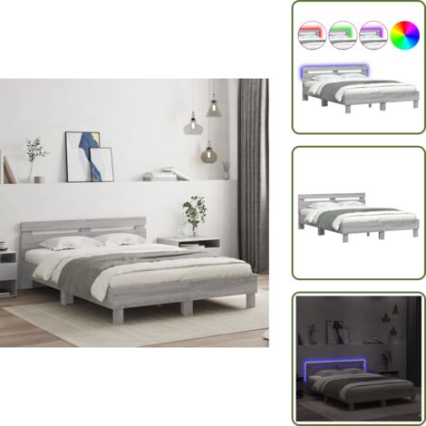 Luz LED RGB - vidaXL Estructura de cama cabecero y luces LED gris Sonoma 150x200 cm - Soporte de cama