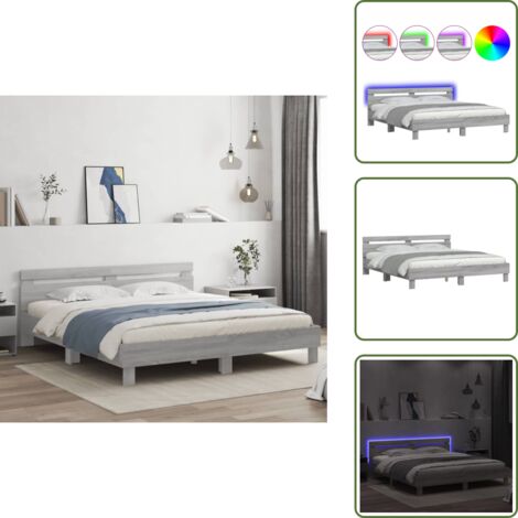 Luz LED RGB - vidaXL Estructura de cama cabecero y luces LED gris Sonoma 160x200 cm - Cama con soporte