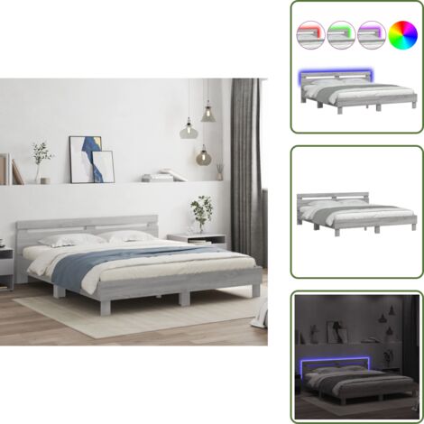 Luz LED RGB - vidaXL Estructura de cama cabecero y luces LED gris Sonoma 180x200 cm - Soporte de cama