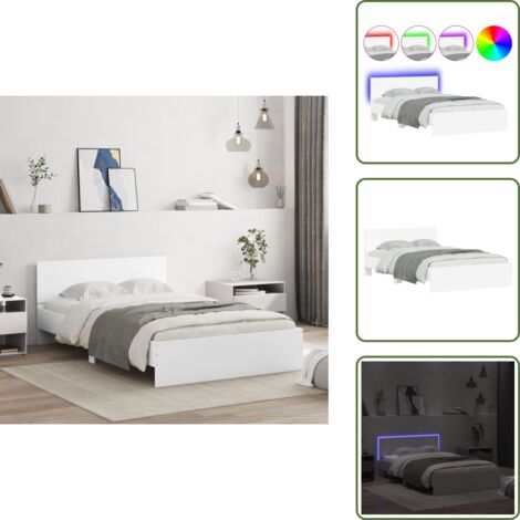 Luz LED RGB - vidaXL Estructura de cama con cabecero y luces LED blanco 135x190 cm - Cama con soporte