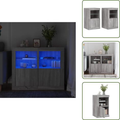 Luz led rgb - vidaXL Mesitas de noche luces LED 2 uds madera ingeniería gris Sonoma - Almacenamiento