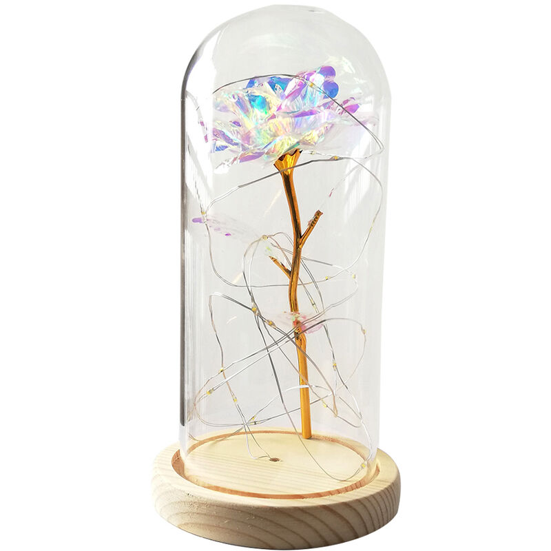 

Happyshopping - Luz LED Rose Flower, con cubierta de vidrio, base de madera,Multicolor