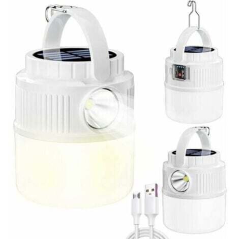 Luz LED solar para acampar, recargable por USB, portátil, 4 modos, impermeable, doble LED, multifuncional, para exteriores.