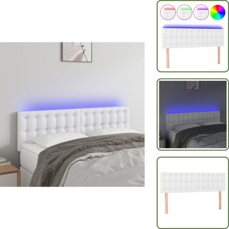Luz LED - vidaXL Cabecero con LED cuero sintético blanco 144x5x78/88 cm - Cabecero ajustable