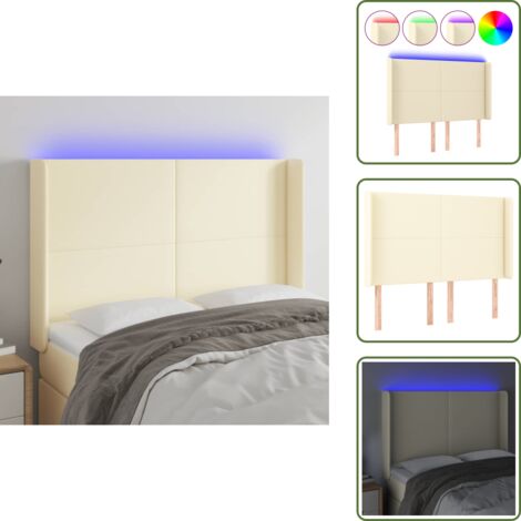 Luz LED - vidaXL Cabecero con LED cuero sintético color crema 147x16x118/128 cm - Cabecero ajustable