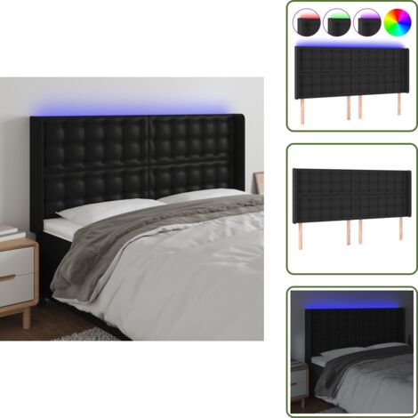 Luz LED - vidaXL Cabecero con LED cuero sintético negro 203x16x118/128 cm - Cabecero ajustable