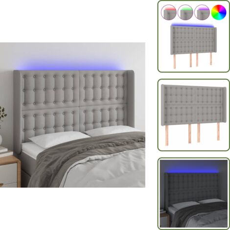 Luz LED - vidaXL Cabecero con LED de tela gris claro 147x16x118/128 cm - Cabecero ajustable