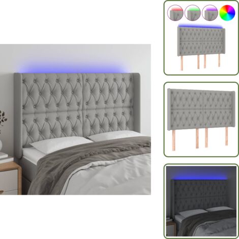 Luz LED - vidaXL Cabecero con LED de tela gris claro 147x16x118/128 cm - Cabecero ajustable