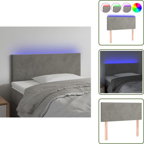 Luz LED - vidaXL Cabecero con LED de terciopelo gris claro 100x5x78/88 cm - Cabecero de cama