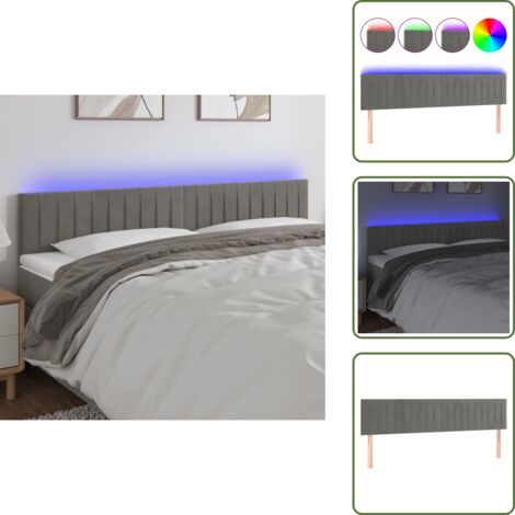 Luz LED - vidaXL Cabecero con LED de terciopelo gris claro 160x5x78/88 cm - Cabecero de cama