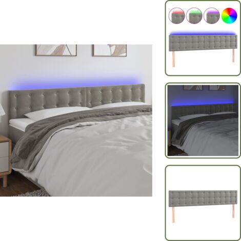 Luz LED - vidaXL Cabecero con LED de terciopelo gris claro 180x5x78/88 cm - Cabecero de cama