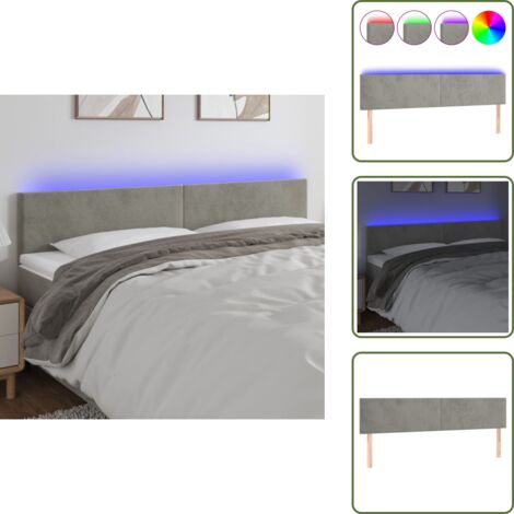 Luz LED - vidaXL Cabecero con LED de terciopelo gris claro 180x5x78/88 cm - Cabecero de cama