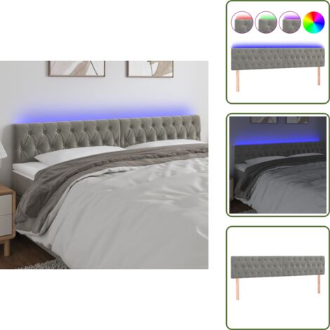 Luz LED - vidaXL Cabecero con LED de terciopelo gris claro 180x7x78/88 cm - Cabecero de cama