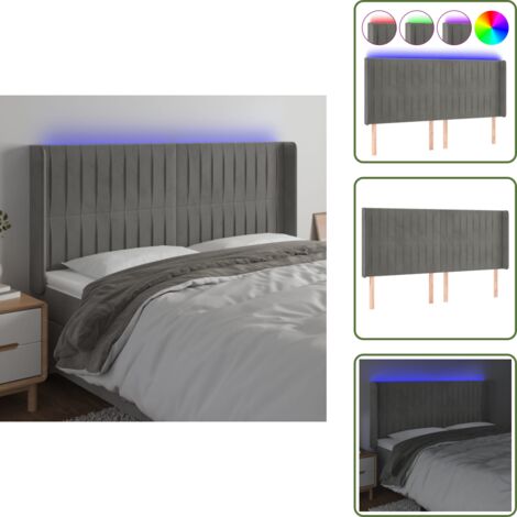 Luz led - vidaXL Cabecero con LED de terciopelo gris claro 203x16x118/128 cm - Cabecero ajustable