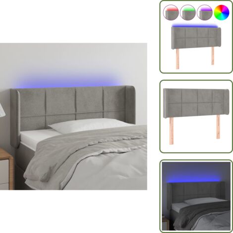 Luz LED - vidaXL Cabecero con LED de terciopelo gris claro 83x16x78/88 cm - Cabecero de cama