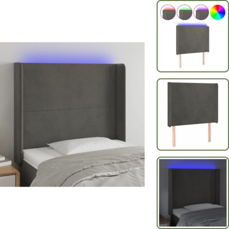 Luz LED - vidaXL Cabecero con LED de terciopelo gris oscuro 103x16x118/128 cm - Cabecero de cama