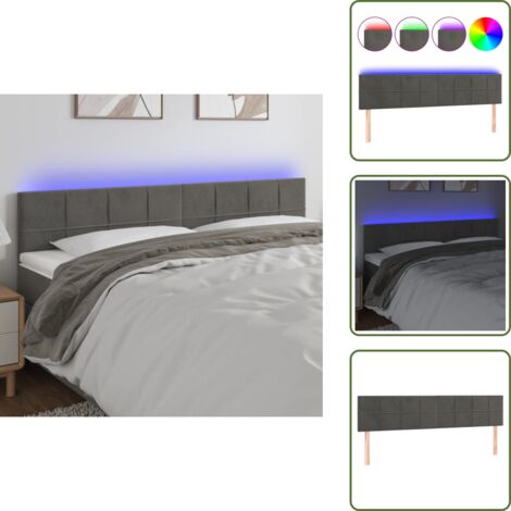 Luz LED - vidaXL Cabecero con LED de terciopelo gris oscuro 180x5x78/88 cm - Tira LED