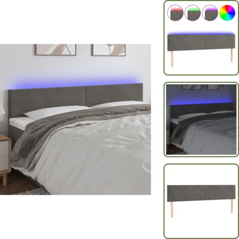 Luz LED - vidaXL Cabecero con LED de terciopelo gris oscuro 200x5x78/88 cm - Cabecero de cama