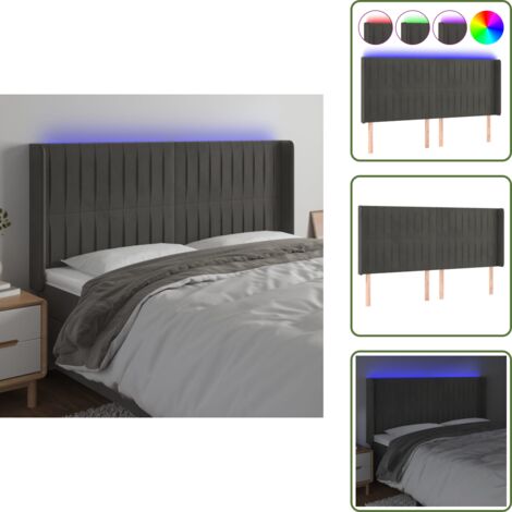 Luz led - vidaXL Cabecero con LED de terciopelo gris oscuro 203x16x118/128 cm - Cabecero ajustable