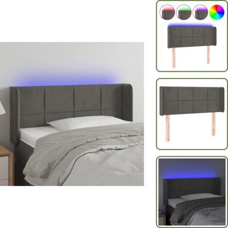 Luz LED - vidaXL Cabecero con LED de terciopelo gris oscuro 93x16x78/88 cm - Cabecero de cama
