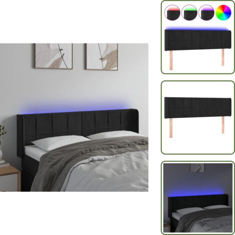 Luz LED - vidaXL Cabecero con LED de terciopelo negro 147x16x78/88 cm - Cabecero de cama