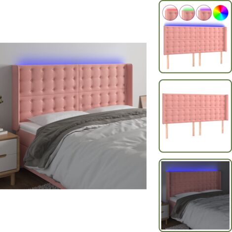 Luz LED - vidaXL Cabecero con LED de terciopelo rosa 203x16x118/128 cm - Cabecero de cama