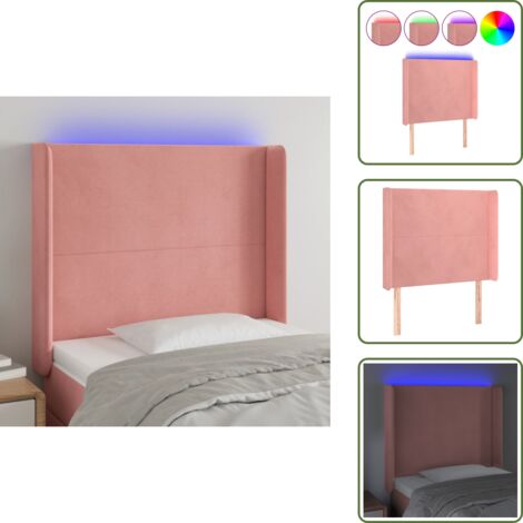 Luz LED - vidaXL Cabecero con LED de terciopelo rosa 83x16x118/128 cm - Cabecero de cama