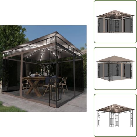 Luz LED - vidaXL Cenador mosquitera y tira de luz LED taupé 3x3x2,73m 180 g/m² - Toldo solar