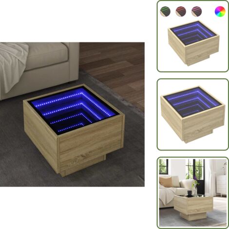 Luz LED - vidaXL Mesa auxiliar con LED madera ingeniería roble Sonoma 40x40x30cm - Madera de ingeniería