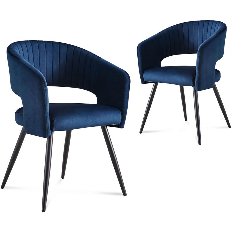 Mobilier Deco - luz - Lot de 2 chaises design en velours bleu pieds en métal noir