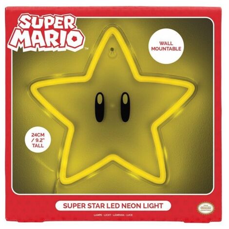 Luz neon pared paladone super mario bros super estrella