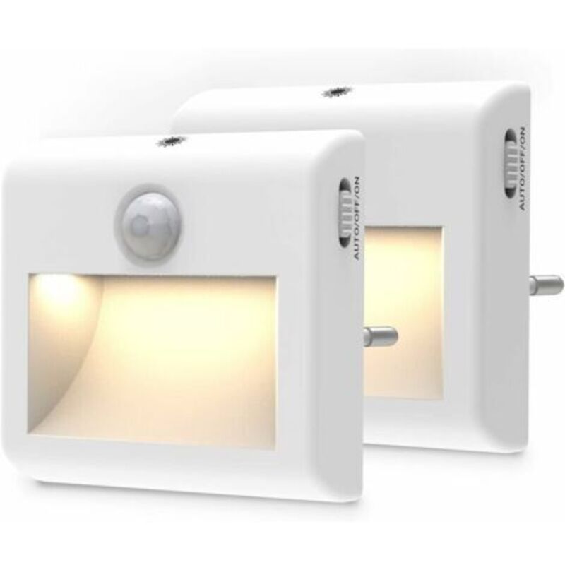 Luz nocturna eléctrica con enchufe y sensor de movimiento –​​[Paquete de 2] Luz nocturna con sensor de movimiento con brillo ajustable, continuamente