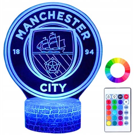 Luz nocturna infantil con el escudo del Manchester City (16 LED 3D + mando a distancia)