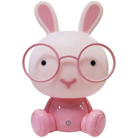 Luz Nocturna Infantil Conejito Rosa USB con Botón Táctil