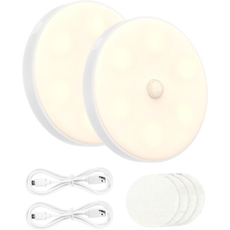 Luz nocturna inteligente con sensor de movimiento magnético, recargable por USB, botón de inducción, luz blanca, 1W, paquete de 2