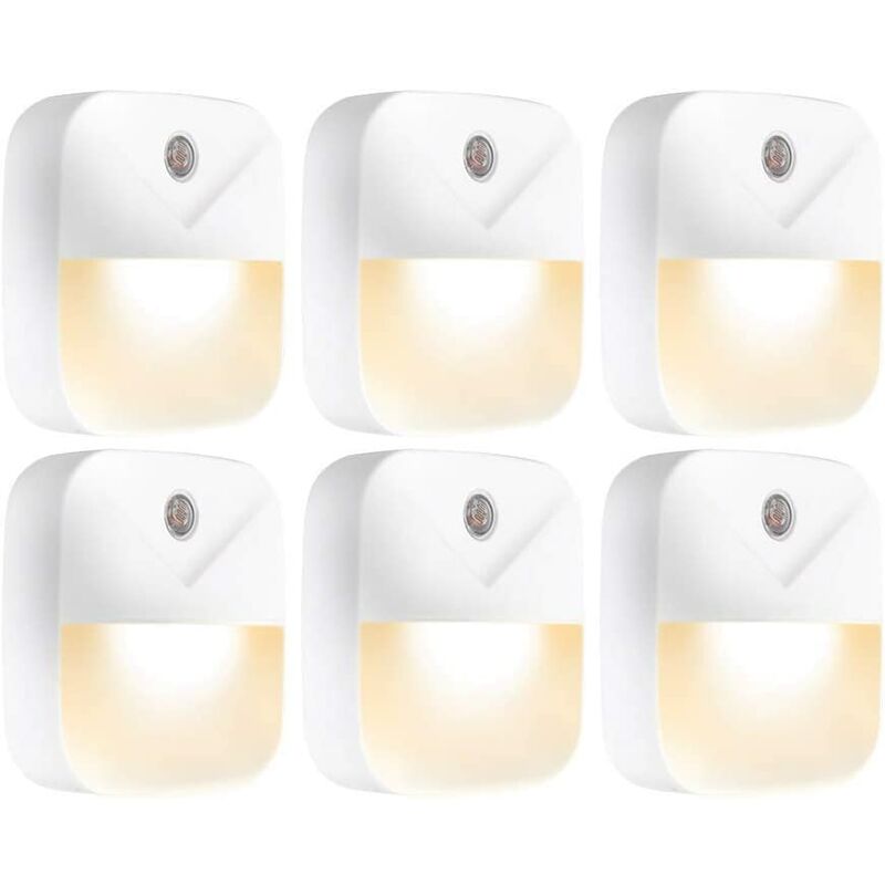 

6 piezas Aultra luz nocturna LED luces nocturnas que se conectan a la pared - sensor crepuscular súper inteligente activado, encendido y apagado