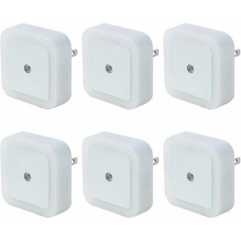 Luz nocturna LED automática para niños (paquete de 6), luz nocturna con sensor de luz, luz nocturna enchufable para dormitorio, habitación de bebé, sala de estar, baño y cocina - Blanco
