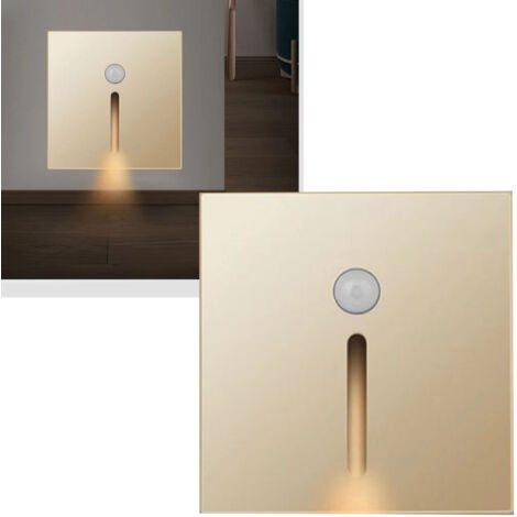 Luz nocturna LED con sensor de movimiento, ABS, para cama, pasillo, color dorado.