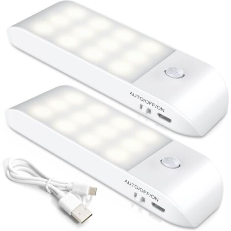 Luz nocturna LED recargable, [paquete de 2] Lámpara LED con sensor de movimiento automático, luz de pared magnética portátil para armario, dormitorio, pasillo, guardarropa, escaleras [12 LED] [
