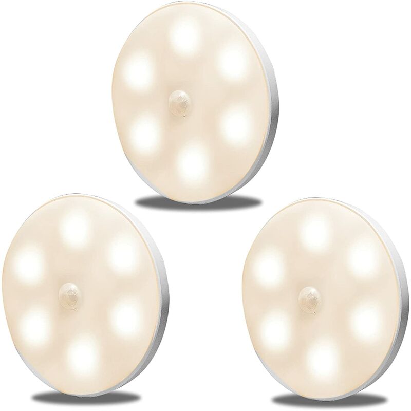 

Luz nocturna LED ultradelgada de 3 piezas con sensor de movimiento, luz LED recargable por USB, lámpara de armario, lámpara inalámbrica extraíble