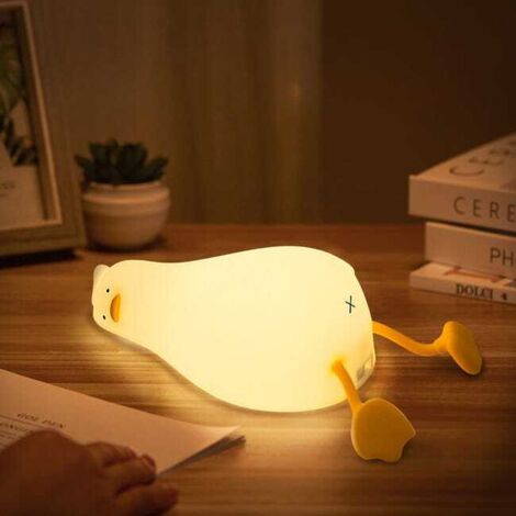Luz nocturna, luz nocturna plana con forma de pato, luz nocturna LED de silicona recargable por USB: se enciende con un solo clic, luz nocturna decorativa para la habitación del bebé.