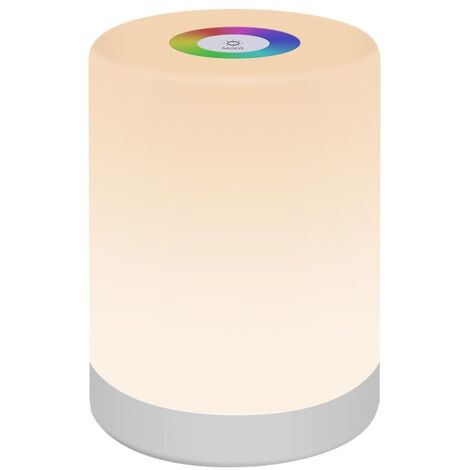 Luz nocturna RGB, 7 colores, 4 modos de iluminación, control táctil, regulable, batería de 1200 mAh, portátil, USB, blanca