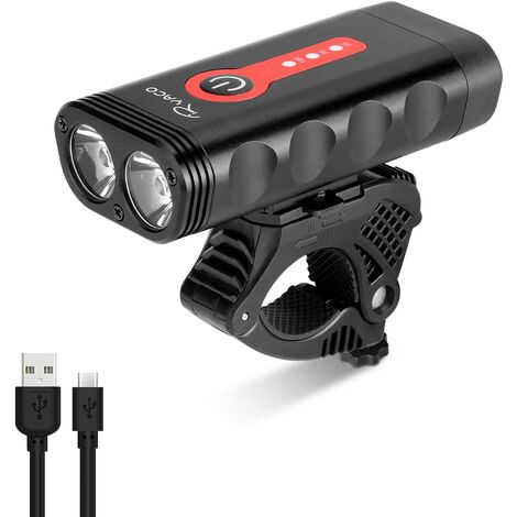 Luz para bicicleta, potente 2400 lúmenes, 4400 mAh, luz delantera para bicicleta, luz delantera LED recargable por USB, 4 modos de luz, resistente al agua IP65 para camping, damas, hombres