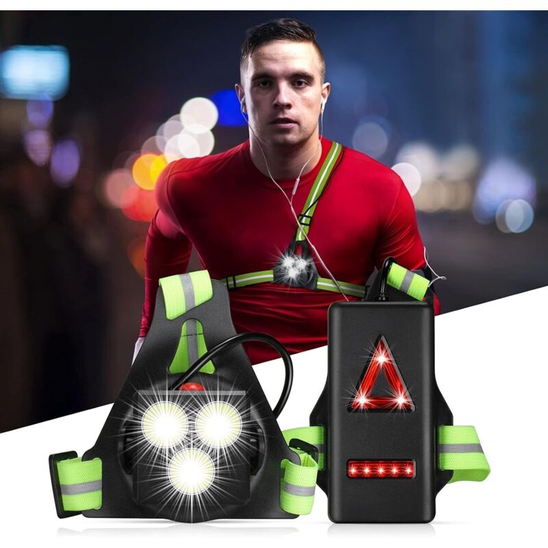 [NUNCA USADO] Luz de correr INHHUB, recargable por USB, para el pecho, 500 lúmenes, ángulo ajustable de 120°, con bandas reflectantes para correr,