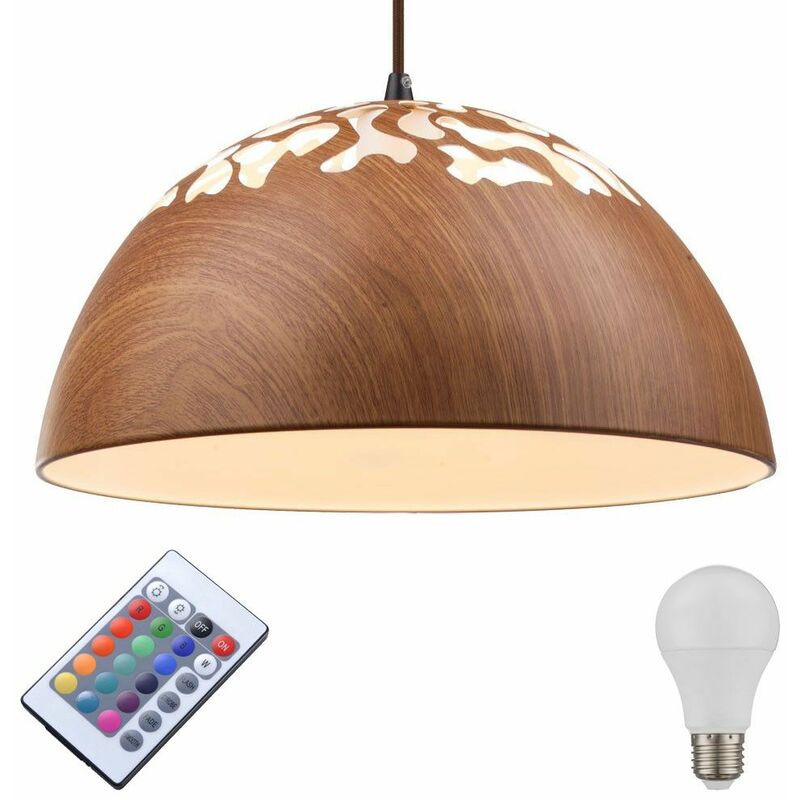 

Lámpara colgante de luz colgante redonda con aspecto de madera que cambia de color en un juego que incluye bombillas LED RGB